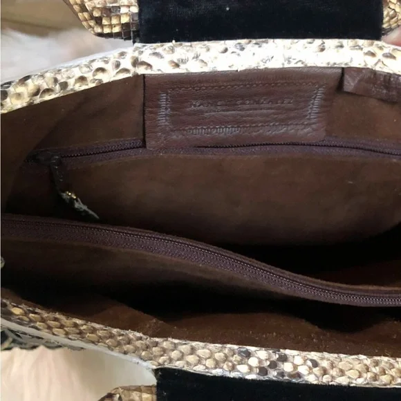 LUXURY PYTHON SNAKESKIN NANCY GONZALES BASKETWEAVE VELVET CLASSIC PURSE TOTE BAG - Picture 10 of 14